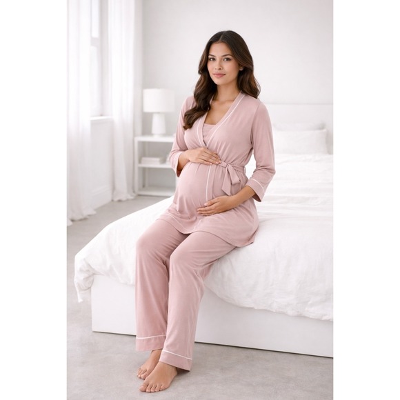 Bella Maternity 3-Piece Pajama SetCotton/modal Mandorla/Moon Ivory size S